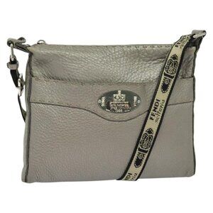 Authentic FENDI Celeria Shoulder Bag Leather Silver